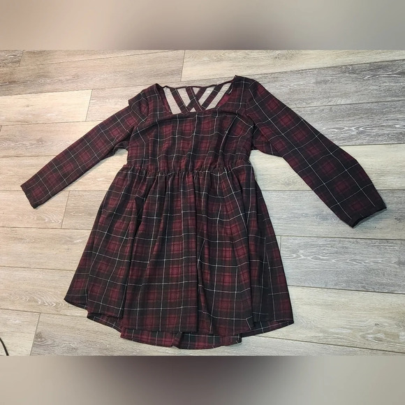 Torrid Womens 2X Red Plaid Crossback Long Sleeve Skater Dress Elastic Waist - Picture 10 of 11